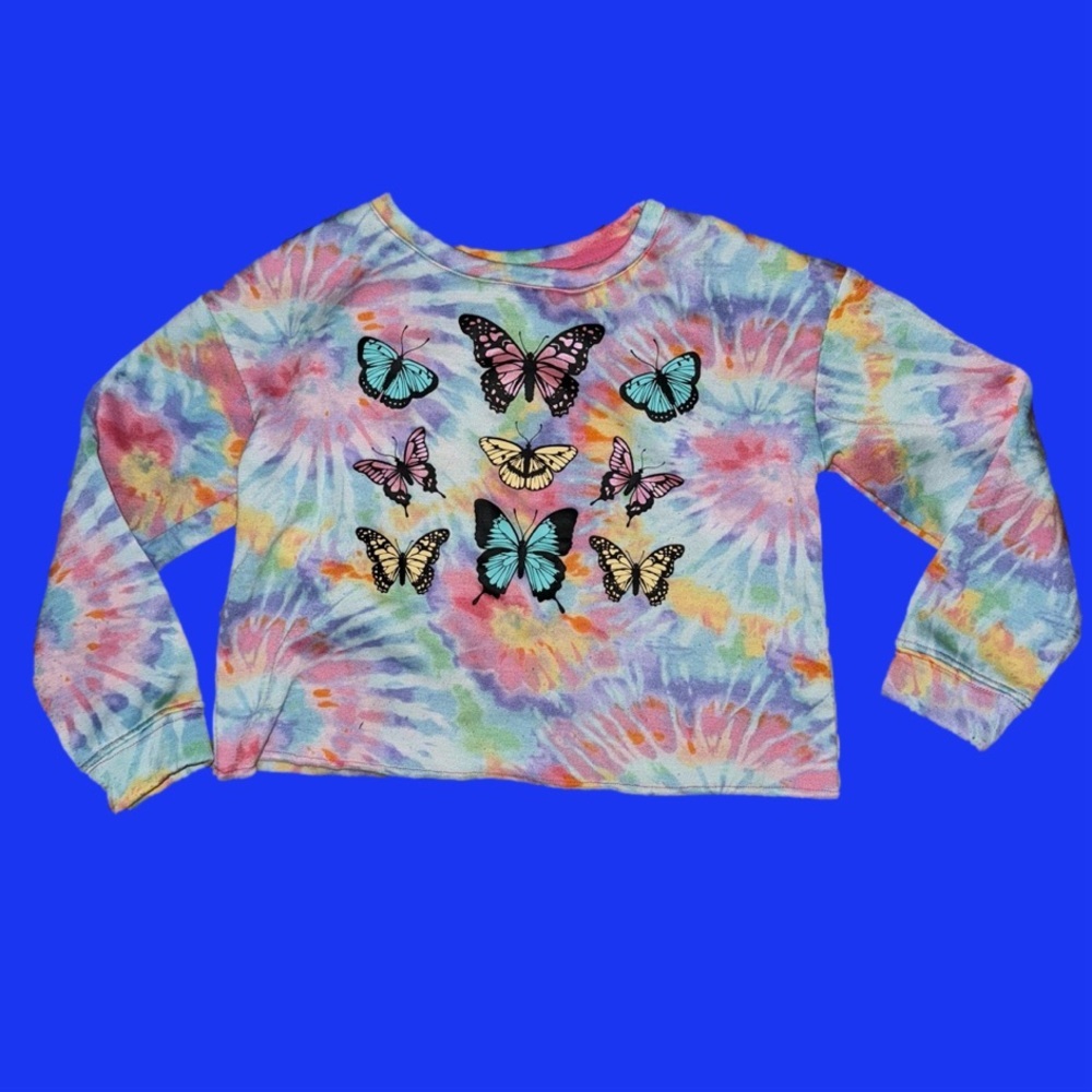Girl’s neon pastel tie dye butterfly crop sweatshirt
